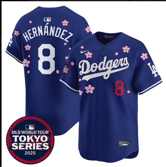 Men Los Angeles Dodgers 8 Hernandez Tokyo Series 2025 blue Limited Stitched Jersey